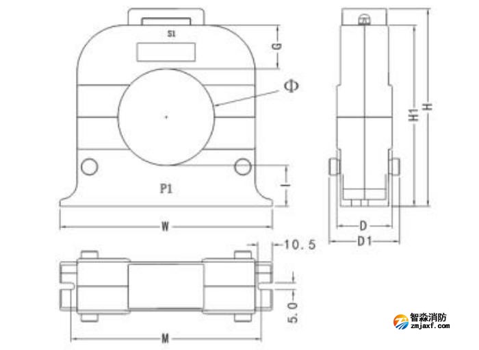 開口式，圓孔100A-400A外形尺寸圖